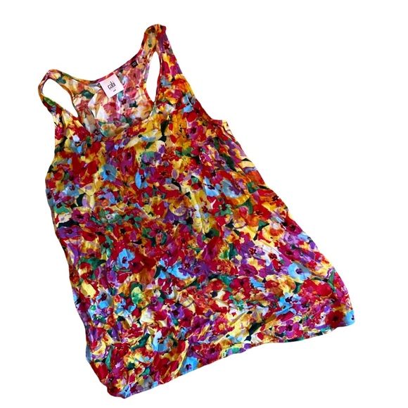 Cabi Soft Cotton Blend Racerback Floral Pink Orange Tank Top